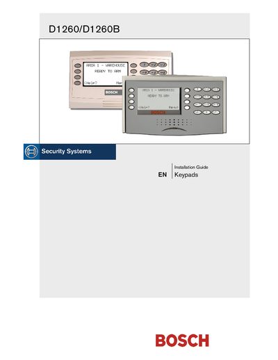 Bosch D1260/D1260B Keypad Installation Guide - cover page