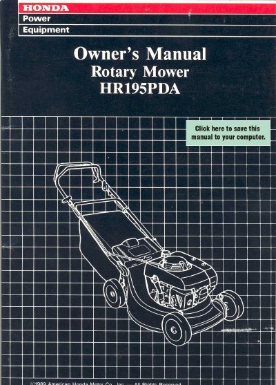 Honda HR195PDA Rotary Mower Owner's Manual - cover page
