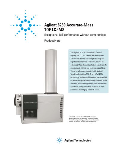 Agilent 6230 Accurate-Mass TOF LC/MS Product Note - cover page