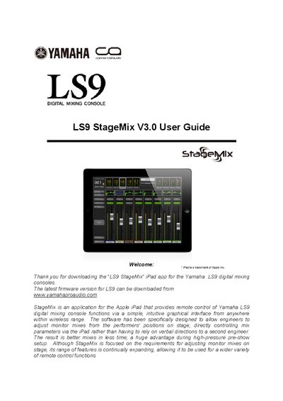 Yamaha LS9 Digital Mixing Console StageMix App User Guide - cover page