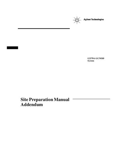 Agilent G2570A GC/MSD System Site Preparation Manual Addendum - cover page
