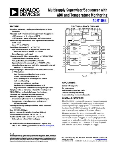Analog Devices ADM1063 Multisupply Supervisor/Sequencer Datasheet - cover page