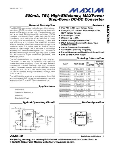 Maxim Integrated MAX5033 MAXPower Step-Down DC-DC Converter Datasheet - cover page