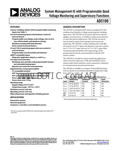 Analog Devices AD5100 Datasheet - cover page