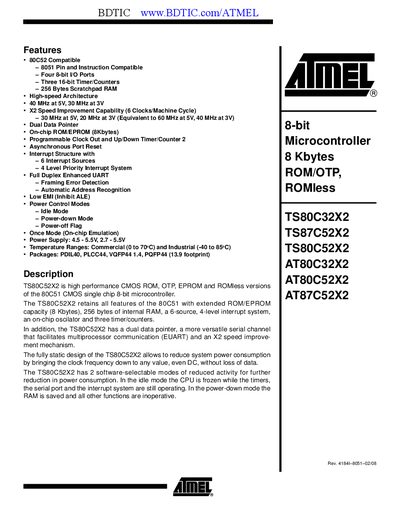 Atmel AT80C32X2 Datasheet - cover page