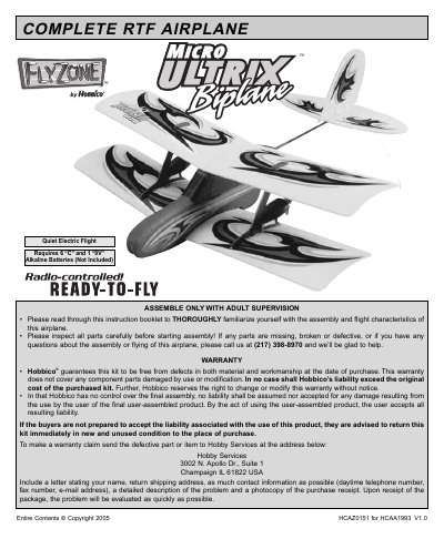 Micro Ultrix HCAA1993 Biplane RTF User Manual - cover page