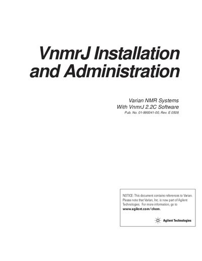Agilent VnmrJ 2.2C Installation and Administration Manual - cover page