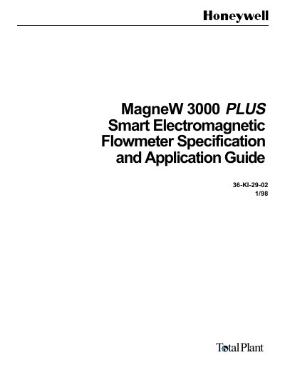 Honeywell MagneW 3000 PLUS Electromagnetic Flowmeter Specification and Application Guide - cover page