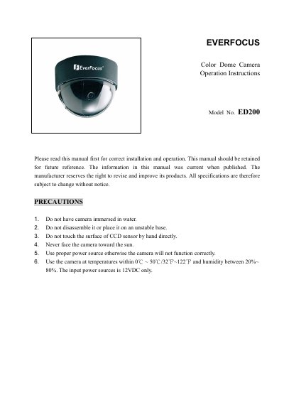 EverFocus ED200 Color Dome Camera Operation Instructions - cover page