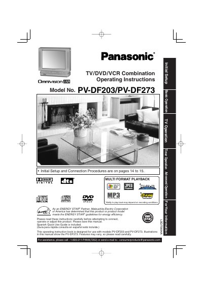Panasonic PV-DF203/PV-DF273 TV/DVD/VCR Combination Operating Instructions