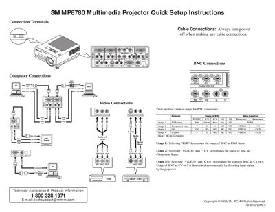 3M MP8780 Multimedia Projector Quick Setup Instructions