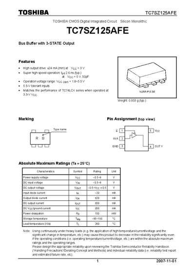 Toshiba TC7SZ125AFE Datasheet - cover page