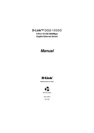 D-Link DGS-1005D Unmanaged Gigabit Ethernet Switch User Manual - cover page