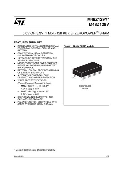 STMicroelectronics M48Z129Y* / M48Z129V Datasheet - cover page