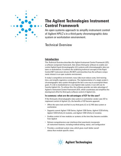 Agilent Technologies Instrument Control Framework Technical Overview - cover page