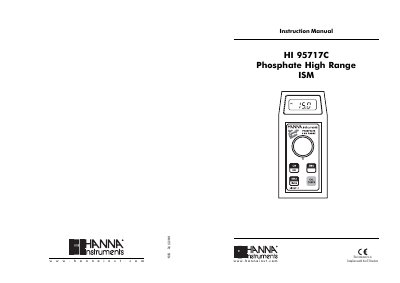 Hanna Instruments HI 95717C Phosphate High Range ISM Instruction Manual - cover page
