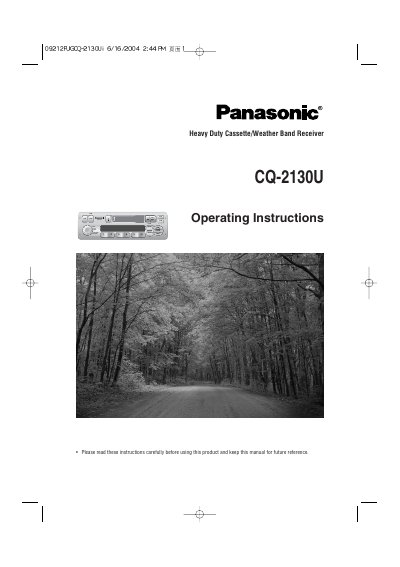 Panasonic CQ-2130U Heavy Duty Cassette/Weather Band Receiver Operating Instructions - cover page