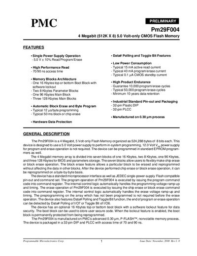 PMC Pm29F004 Datasheet - cover page