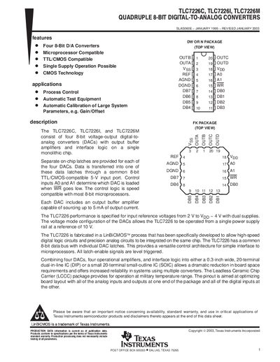 TEXAS INSTRUMENTS TLC7226C/TLC7266I/TLC7226M handbook - cover page