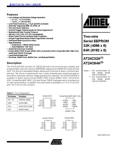 Atmel AT24C32A/AT24C64A EEPROM Datasheet - cover page