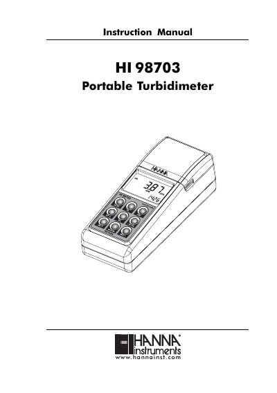 Hanna Instruments HI 98703 Portable Turbidimeter User Manual - cover page