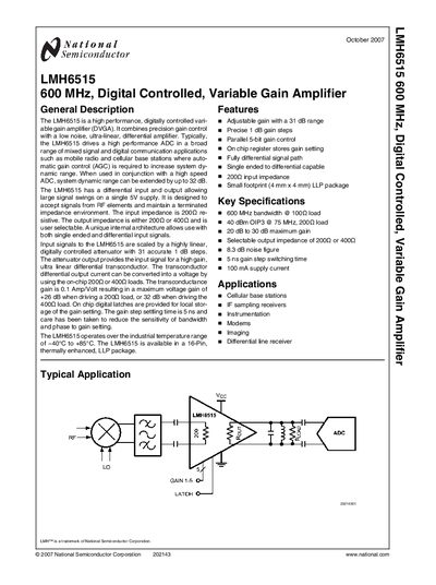 National Semiconductor LMH6515 Variable Gain Amplifier Datasheet - cover page