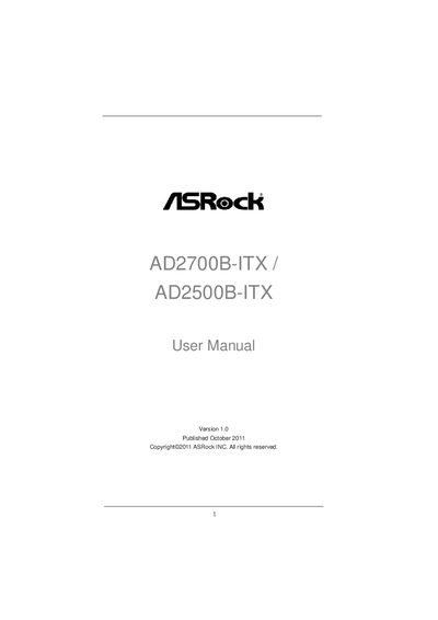 ASRock AD2700B-ITX / AD2500B-ITX User Manual - cover page