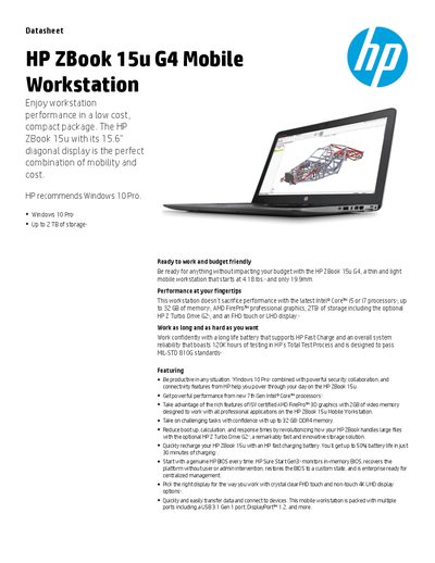 HP ZBook 15u G4 Mobile Workstation Datasheet - cover page
