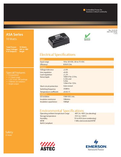 Astec ASA 10W Series Datasheet - cover page