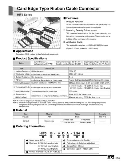 HRS HIF5 Card Edge Type Ribbon Cable Connector Data Sheet - cover page