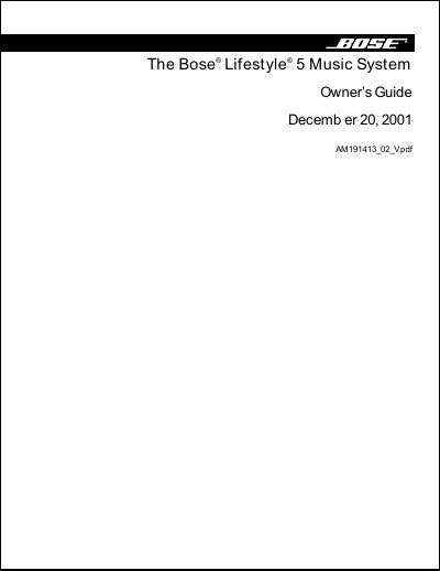 Bose Lifestyle 5 Music System User Manual - cover page