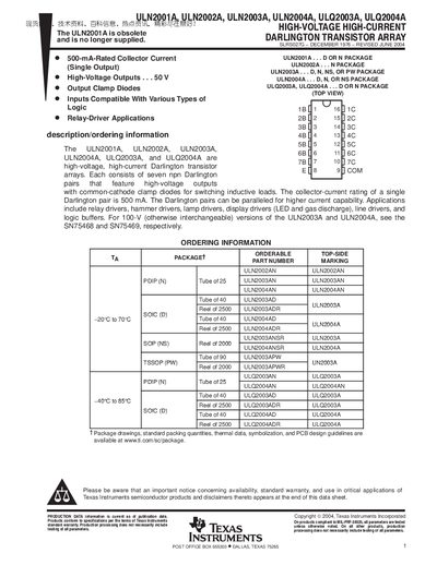 Texas Instruments ULN2001A Datasheet - cover page