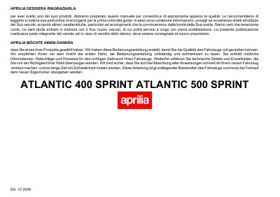 aprilia 8181096 ATLANTIC 400 SPRINT- ATLANTIC 500 SPRINT I-D MY 2006 Manual - cover page