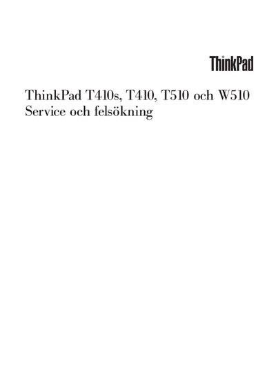 Lenovo ThinkPad T410s, T410, T510, W510 Service and Troubleshooting Manual - cover page