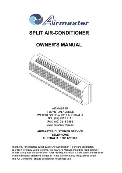 AirMaster Split Air-Conditioner Owner's Manual - cover page