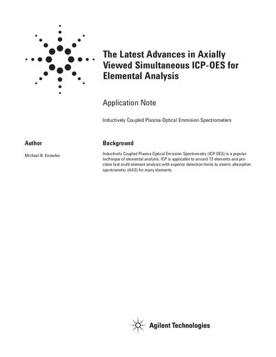 Agilent Vista Axially Viewed ICP-OES Application Note - cover page