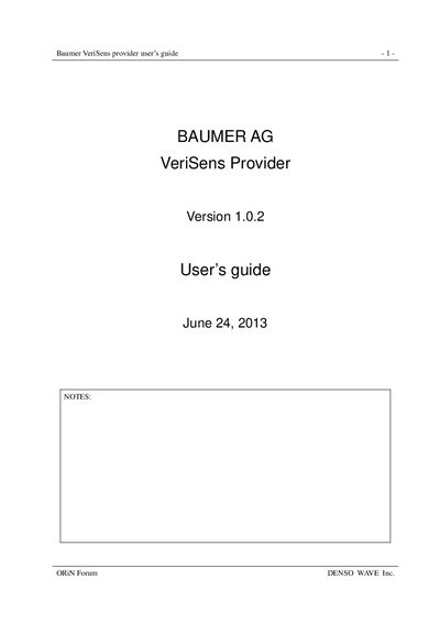Baumer VeriSens Provider User Manual - cover page