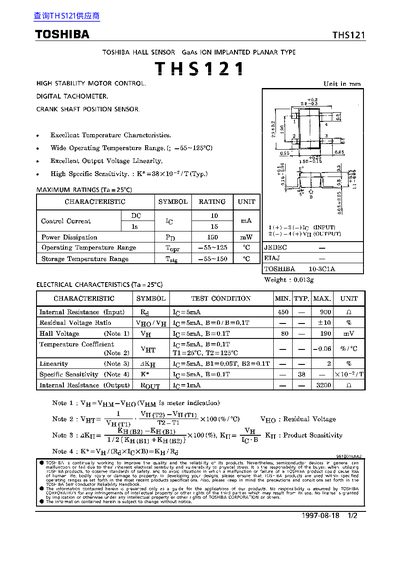 Toshiba THS121 Hall Sensor Datasheet - cover page