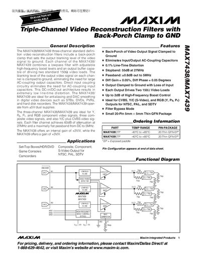 Maxim MAX7438/MAX7439 Video Reconstruction Filter Datasheet - cover page