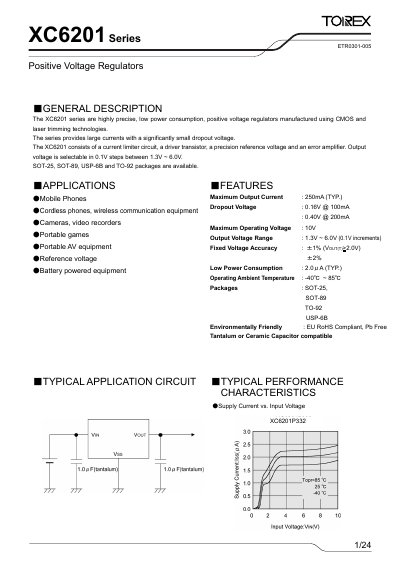 Torex XC6201 Series Positive Voltage Regulator Datasheet - cover page