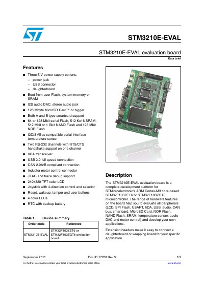 STMicroelectronics STM3210E-EVAL Evaluation Board Data Brief