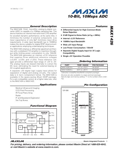 Maxim MAX1426 10-Bit 10Msps ADC Handbook - cover page