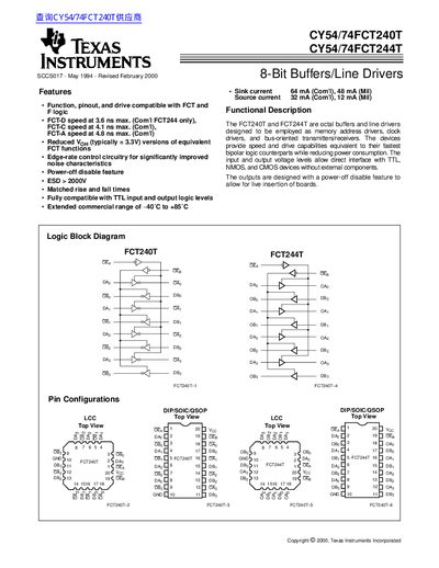 Texas Instruments CY54/74FCT240T/CY54/74FCT244T Datasheet