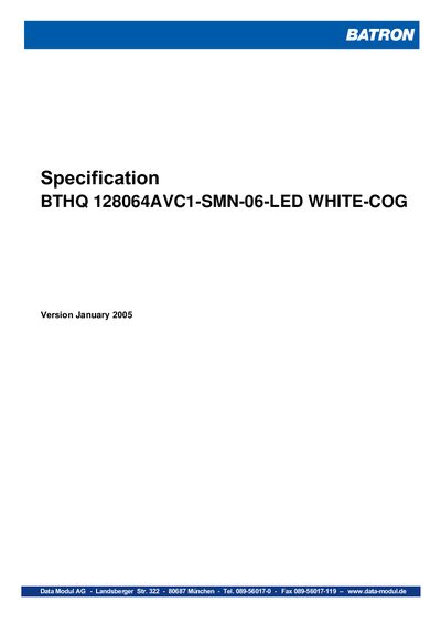BATRON BTHQ 128064AVC1-SMN-06-LED WHITE-COG Specification - cover page