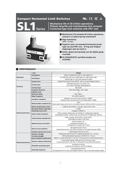 Yamatake SL1 Series Compact Horizontal Limit Switches Product Leaflet - cover page