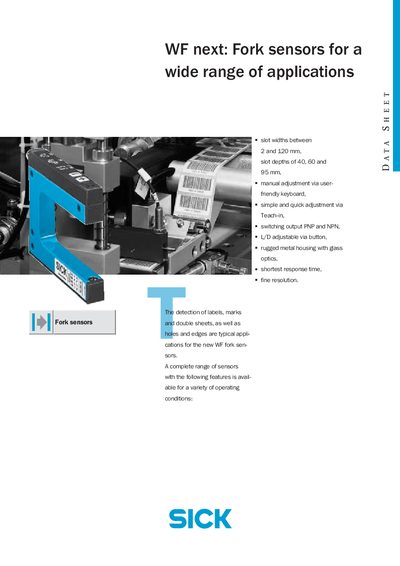 SICK WF next Fork Sensors Data Sheet - cover page