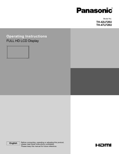 Panasonic TH-42LF20U/TH-47LF20U LCD Display Operating Instructions - cover page