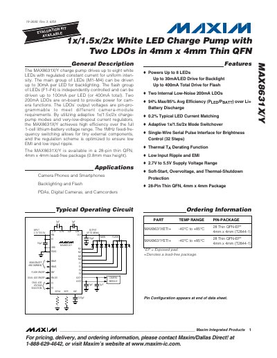 Maxim Integrated MAX8631X/Y White LED Charge Pump Datasheet - cover page