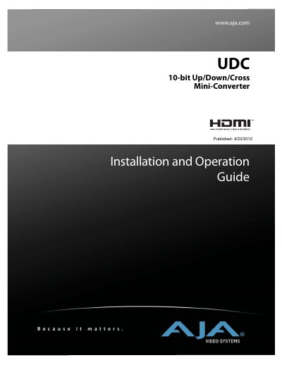 AJA UDC Installation and Operation Guide - cover page