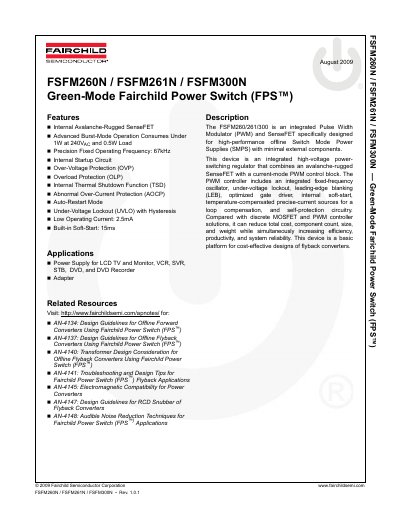 FAIRCHILD FSFM260N FSFM261N FSFM300N Green-Mode Fairchild Power Switch (FPS ) handbook - cover page